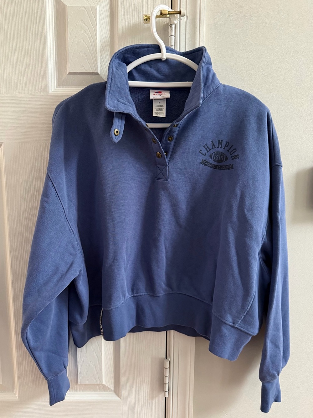 Champion Blue Quarter Zip Snap-Front Pullover Sweater